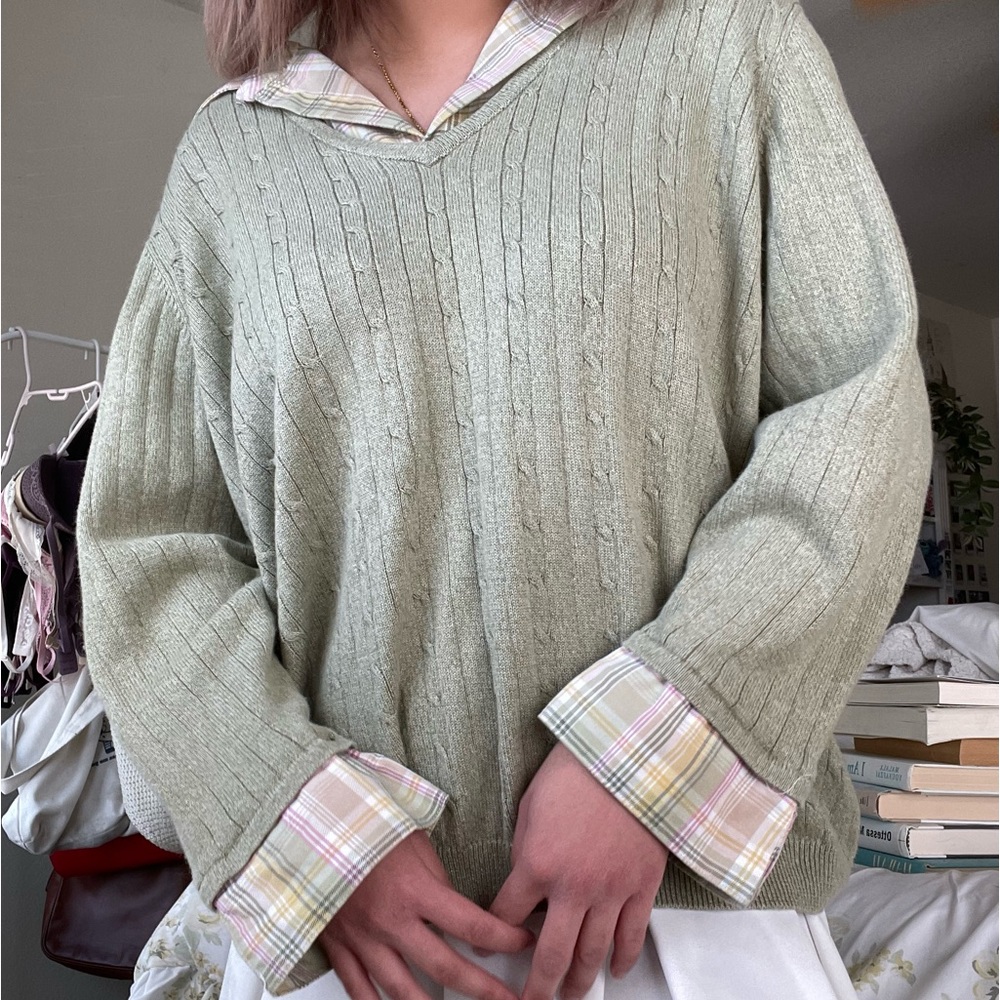 Alfred Dunner Green, Pink, & Yellow Collared Vintage Sweater